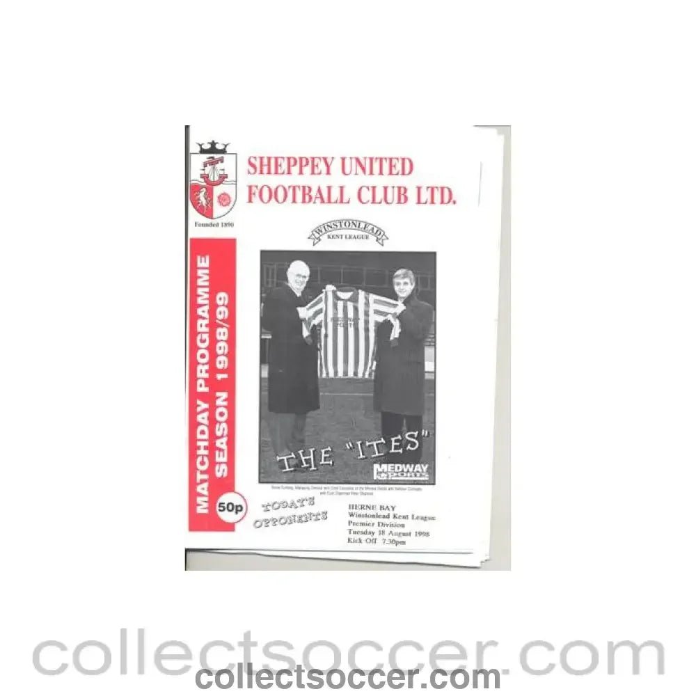 1998 - Sheppey United v Herne Bay official programme 18/08/1998 Kent League Premier Division - Collect Soccer