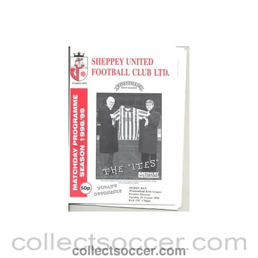 1998 - Sheppey United v Herne Bay official programme 18/08/1998 Kent League Premier Division - Collect Soccer