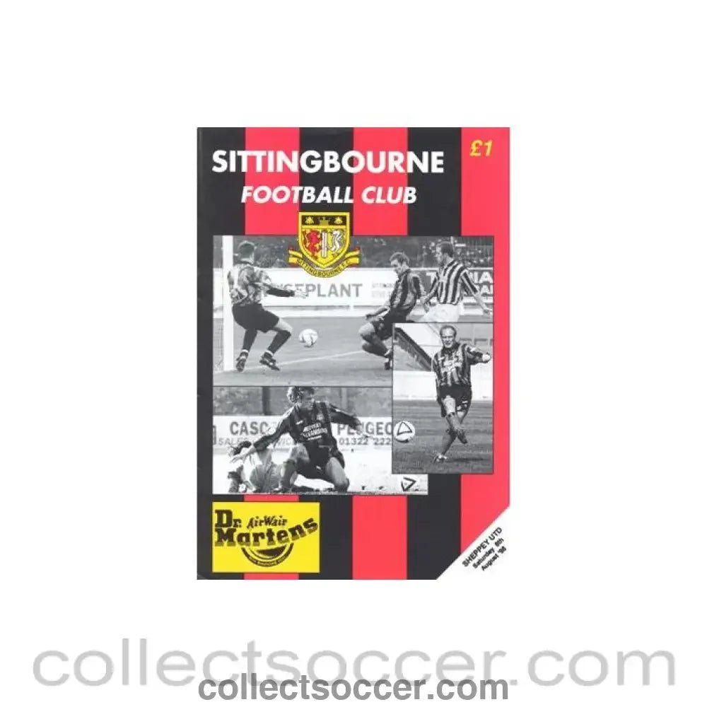 1998 - Sittingbourne v Sheppey United official programme 08/08/1998 Arthur Wellard Cup - Collect Soccer