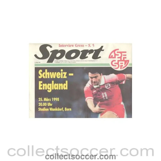 1998 Switzerland v England official programme 25/03/1998 - Collect Soccer