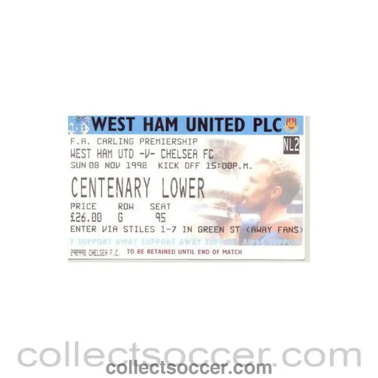 1998 - West Ham United v Chelsea ticket 08/11/1998