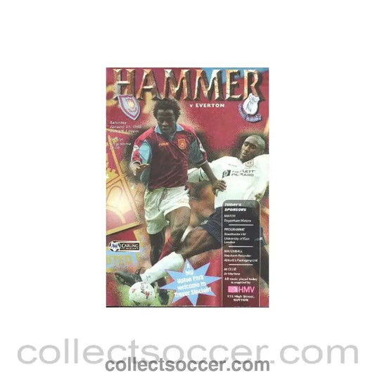 1998 - West Ham United v Everton official programme 31/01/1998 F.A. Carling Premiership - Collect Soccer