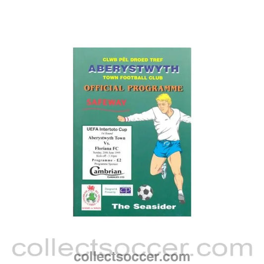 1999 - Aberystwyth Town v Floriana official programme 20/06/1999 Intertoto Cup - Collect Soccer