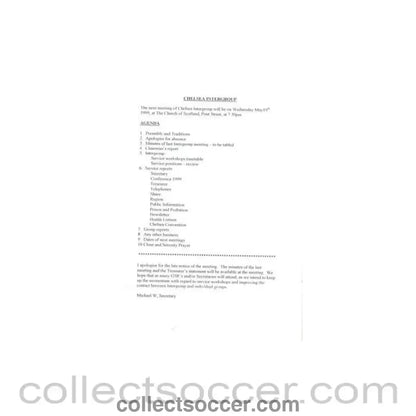 1999 - Agenda of Chelsea Intergroup meeting on 19/05/1999