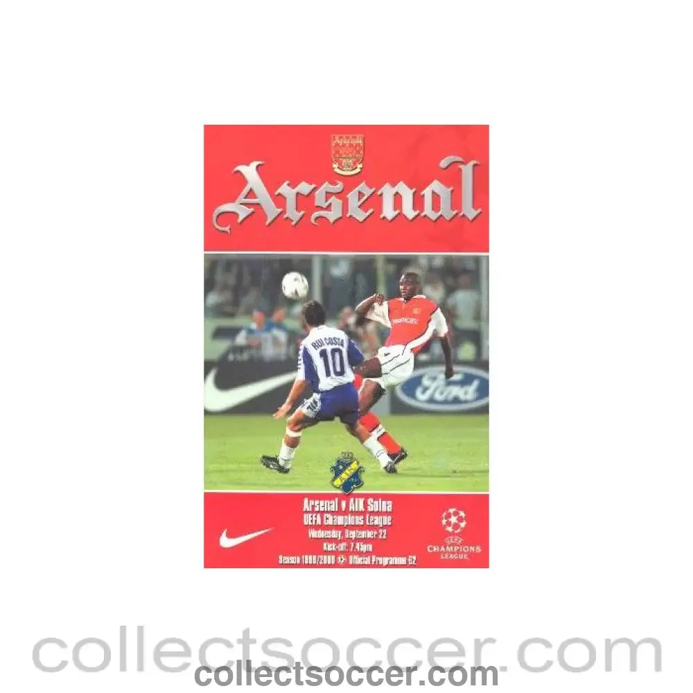 1999 - Arsenal v AIK Solna official programme 22/09/1999