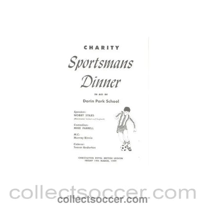 1999 - Charity Sportsmans Dinner menu 19/03/1999 - Collect Soccer