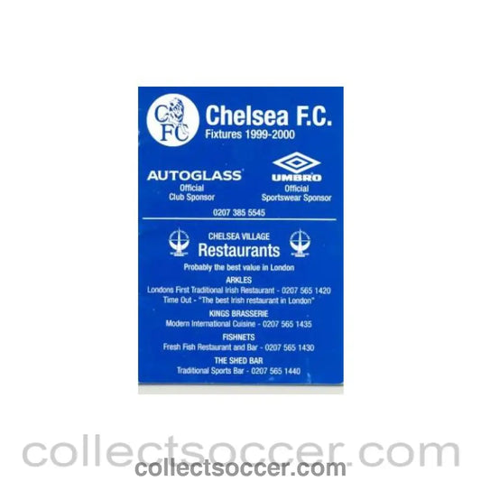 1999 - Chelsea FA Carling Premiership Fixtures 1999-2000