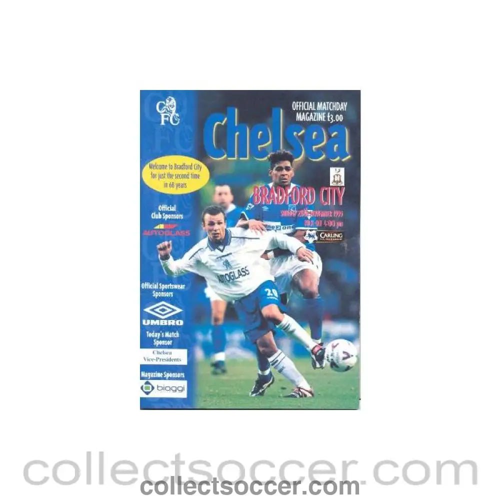 1999 - Chelsea v Bradford City official programme 28/11/1999 Premier League - Collect Soccer