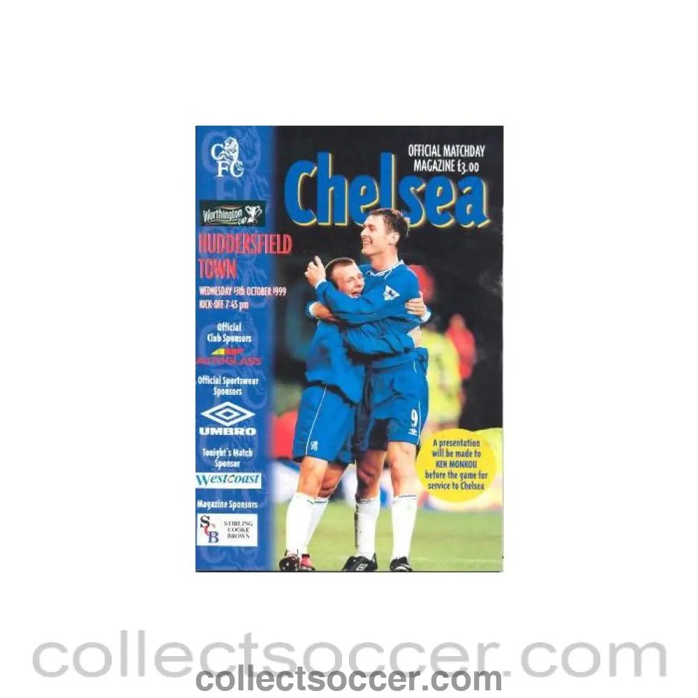 1999 - Chelsea v Huddersfield Town official programme 13/10/1999 Worthington Cup - Collect Soccer