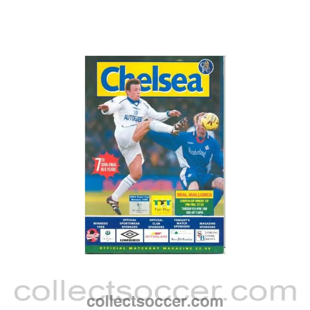 1999 - Chelsea v Real Majorca official programme 08/04/1999 European Cup Winners Cup - Collect Soccer