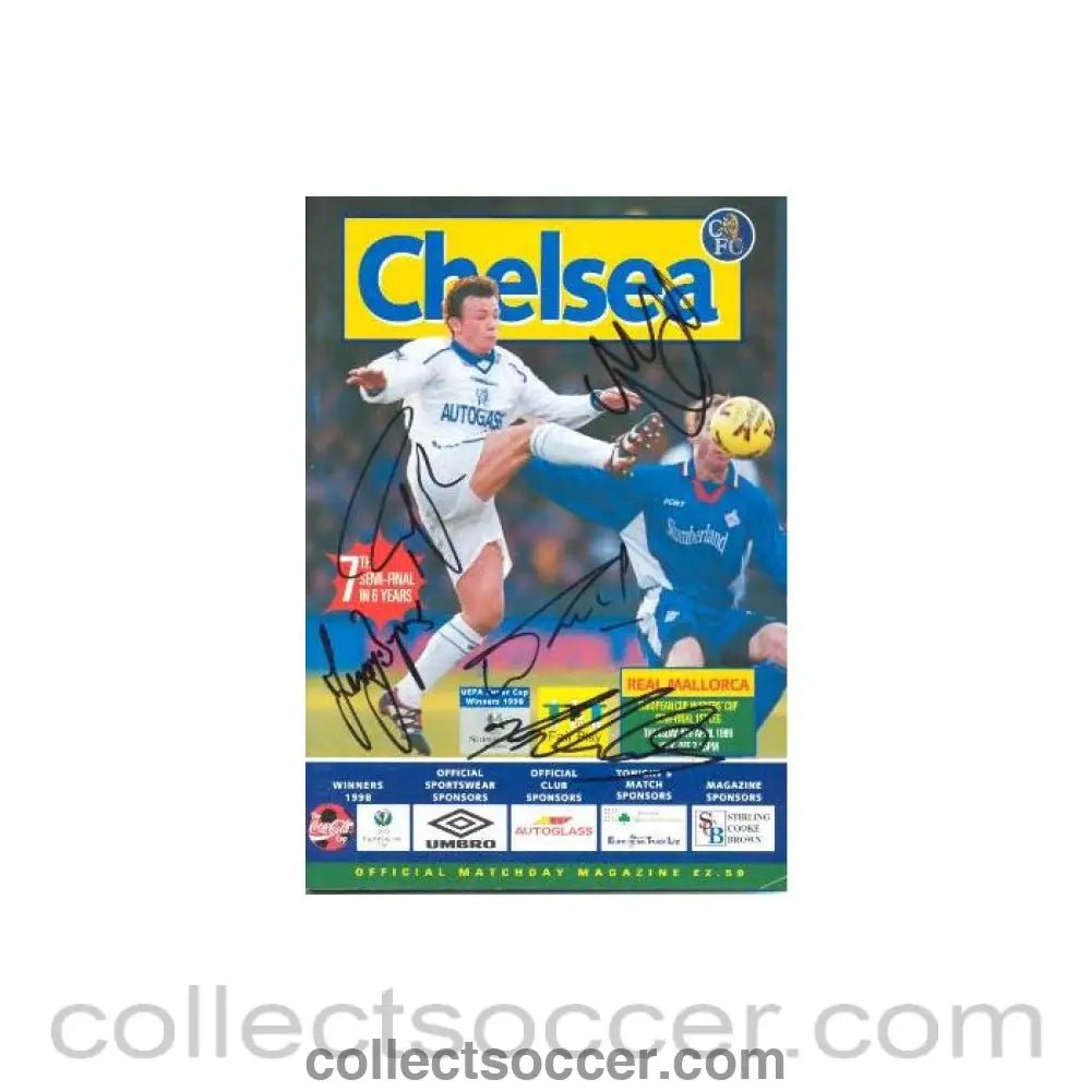 1999 - Chelsea v Real Majorca official programme 08/04/1999 European Cup Winners Cup, fully signed! - Collect Soccer