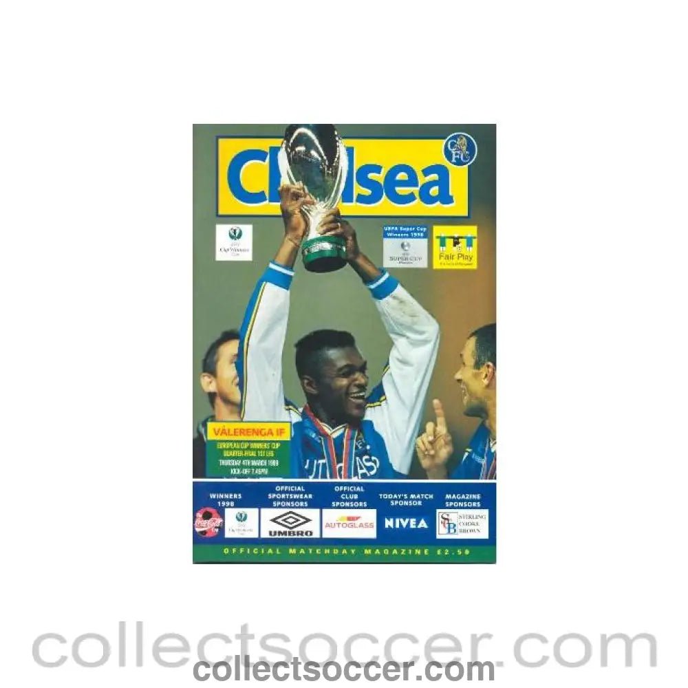 1999 - Chelsea v Valerenga official programme 04/03/1999 European Cup Winners Cup - Collect Soccer
