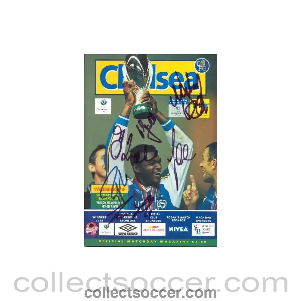 1999 - Chelsea v Valerenga official programme 04/03/1999 European Cup Winners Cup, fully signed! - Collect Soccer