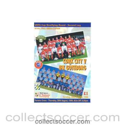 1999 - Cork City v Goteborg official programme 26/08/1999 UEFA Cup - Collect Soccer
