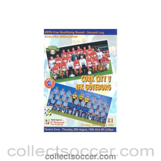 1999 - Cork City v Goteborg official programme 26/08/1999 UEFA Cup - Collect Soccer
