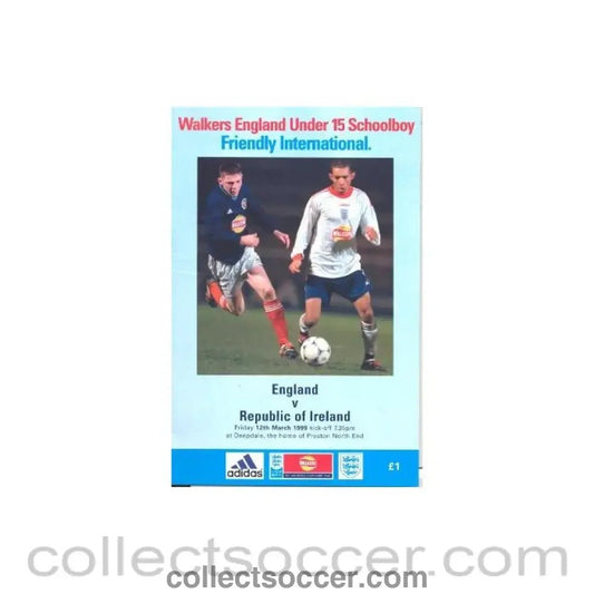 1999 England v Ireland official programme 12/03/1999 U15 - Collect Soccer