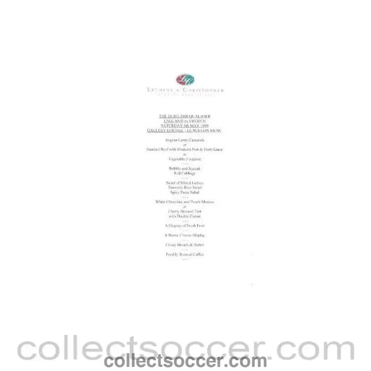 1999 - England V Sweden EURO 2000 Qualifier menu 05/05/1999