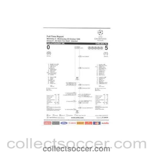 1999 - Galatasaray v Chelsea Full Time Report 20/10/1999 Champions League