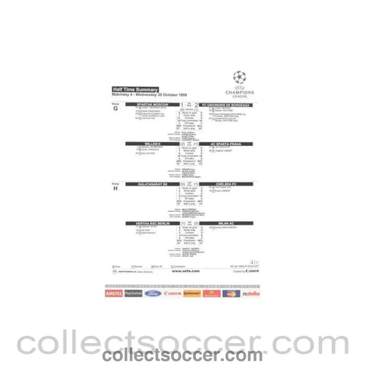 1999 - Galatasaray v Chelsea Half Time Summary 20/10/1999 Champions League