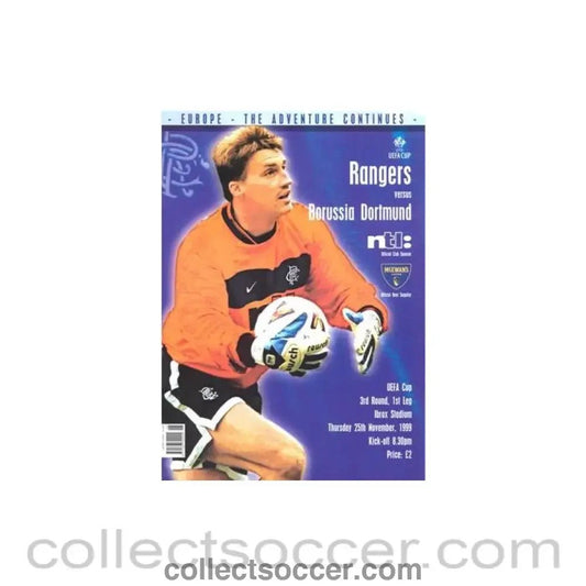 1999 - Glasgow Rangers v Borussia Dortmund official programme 25/11/1999 UEFA Cup - Collect Soccer