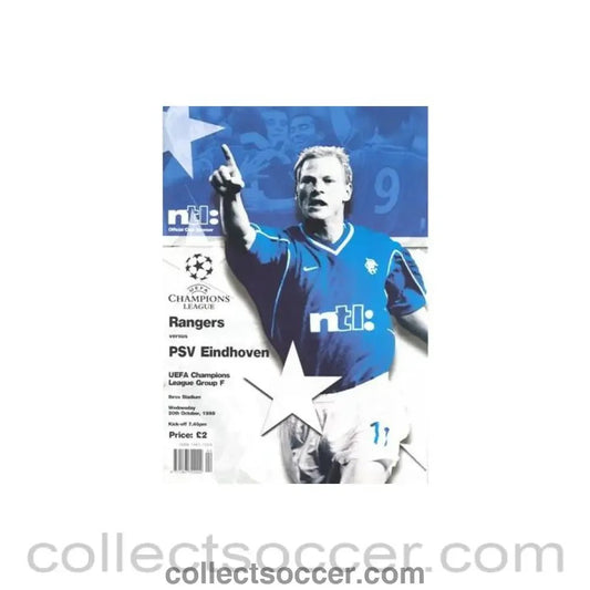1999 - Glasgow Rangers v Eindhoven official programme 20/10/1999 Champions League - Collect Soccer