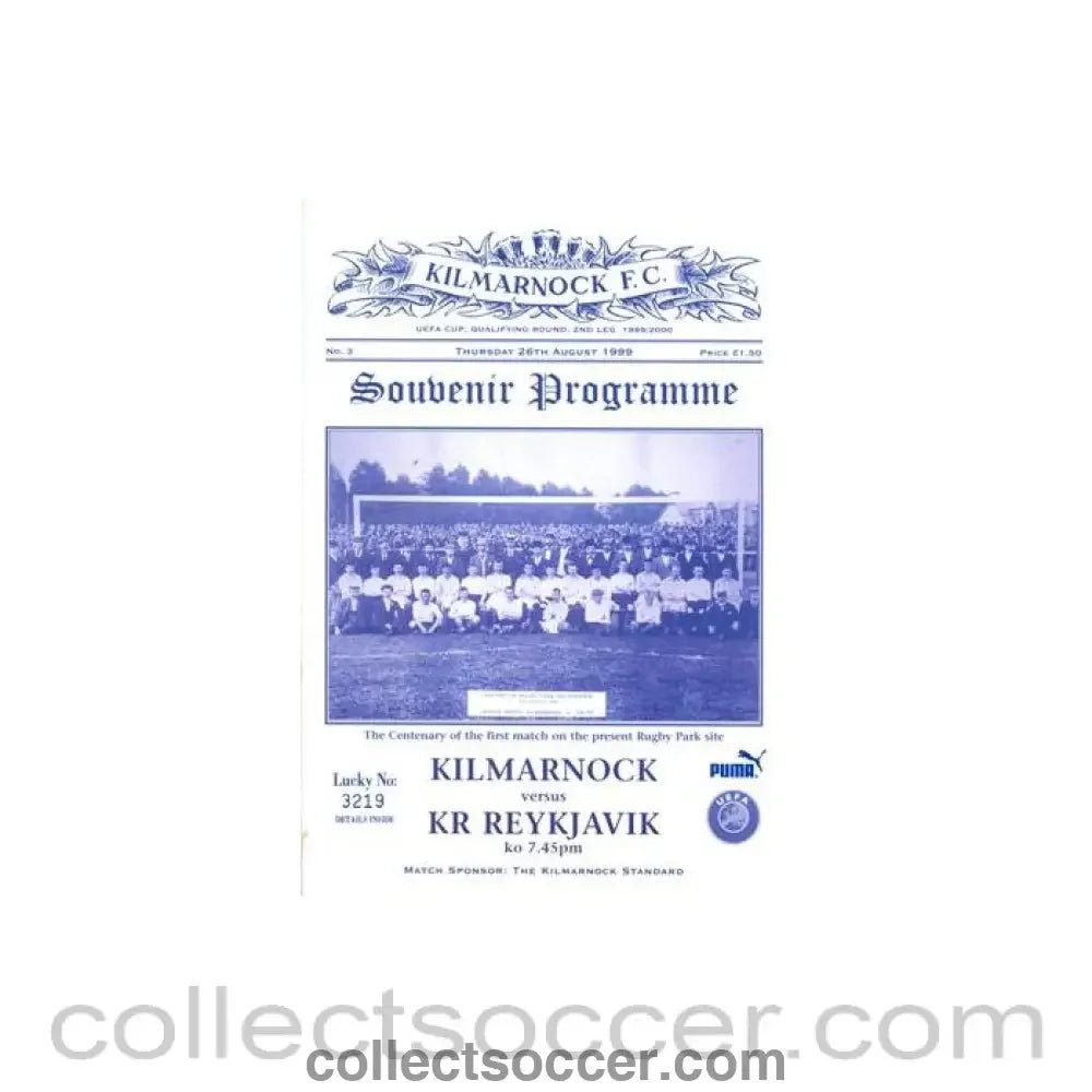 1999 - Kilmarnock v Reykjavik official programme 26/08/1999 UEFA Cup - Collect Soccer