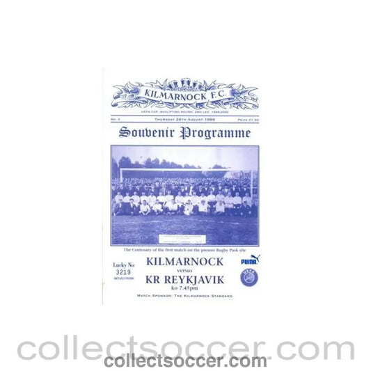 1999 - Kilmarnock v Reykjavik official programme 26/08/1999 UEFA Cup - Collect Soccer