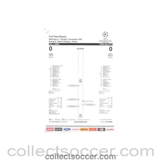 1999 - Lazio v Chelsea Full Time Report Full Time Summary Summary of Results & League Tables Player Statistics Player