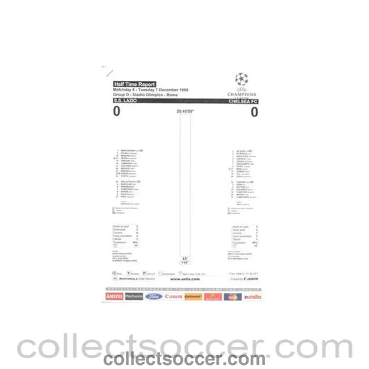 1999 - Lazio v Chelsea Half Time Report & Half Time Summary 07/12/1999 Champions League