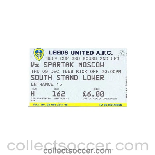 1999 - Leeds United v Spartak Moscow ticket 09/12/1999 UEFA Cup - Collect Soccer