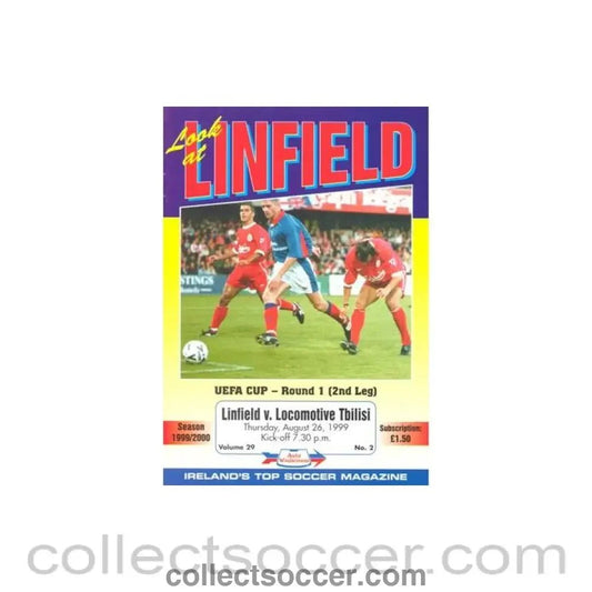 1999 - Linfield v Locomotive Tbilisi official programme 26/08/1999 UEFA Cup - Collect Soccer