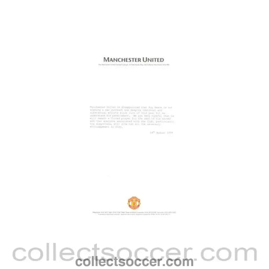 1999 - Media release statement from Manchester United FC to Roy Keane of 14/08/1999 about him leaving the football club