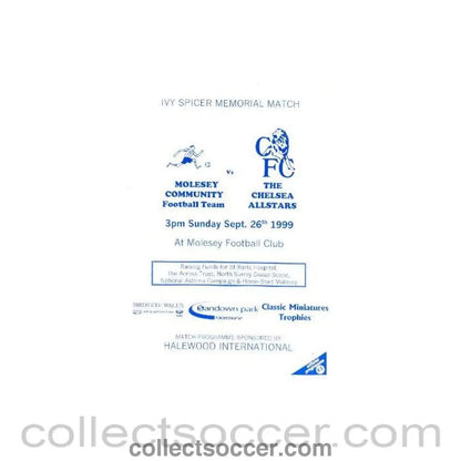 1999 - Molesey Community vChelsea All Stars official programme 26/09/1999 - Collect Soccer