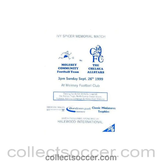 1999 - Molesey Community vChelsea All Stars official programme 26/09/1999 - Collect Soccer