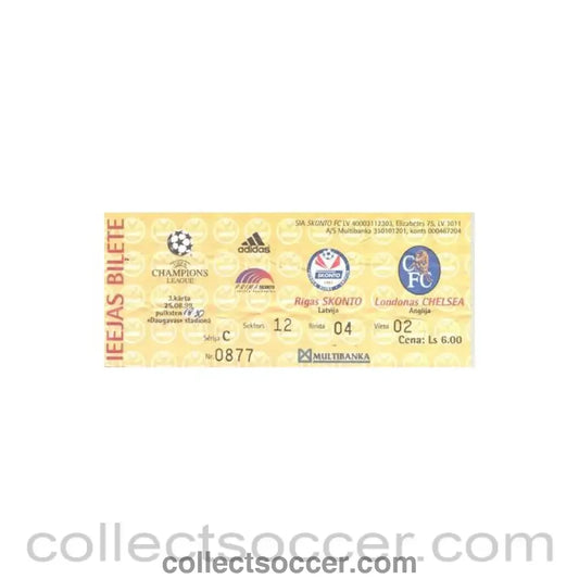 1999 - Skonto Riga v Chelsea ticket 25/08/1999 Champions League
