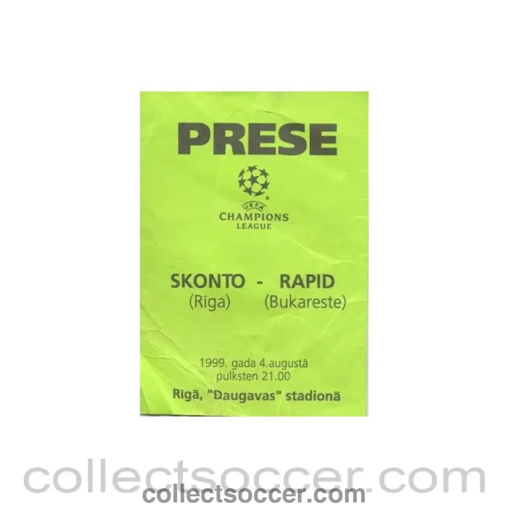 1999 - Skonto Riga v Rapid Bucharest press pass 04/08/1999 - Collect Soccer