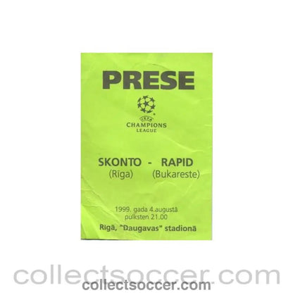 1999 - Skonto Riga v Rapid Bucharest press pass 04/08/1999 - Collect Soccer