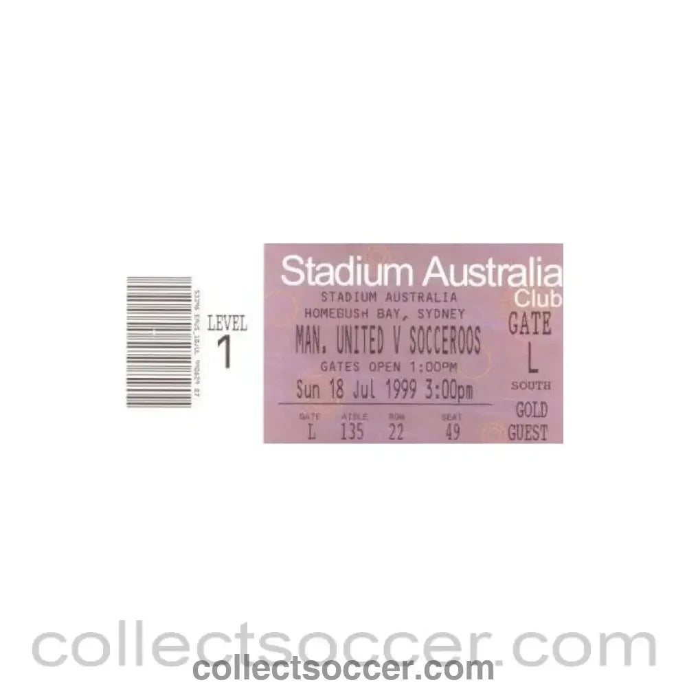 1999 - Socceroos v Manchester United ticket 18/07/1999 in Australia