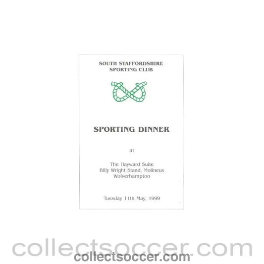 1999 - South Staffordshire Sporting Club Sporting Dinner Menu of 11/05/1999
