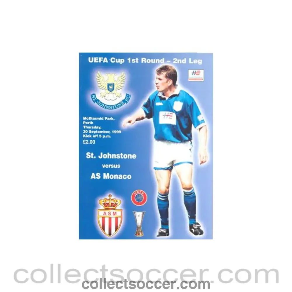 1999 - St. Johnstone v Monaco official programme 30/09/1999 UEFA Cup - Collect Soccer