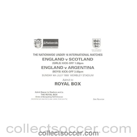 1999 - U16 International Tournament at Wembley 04/07/1999 pass to the Royal Box