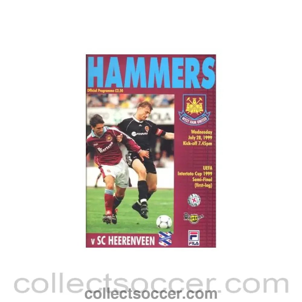 1999 - West Ham United v Heerenveen official programme 28/07/1999 Intertoto Cup Semi - Final 1st Leg - Collect Soccer