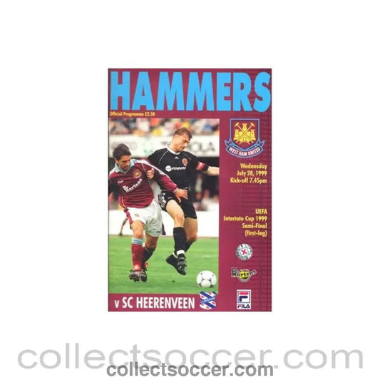 1999 - West Ham United v Heerenveen official programme 28/07/1999 Intertoto Cup Semi - Final 1st Leg - Collect Soccer