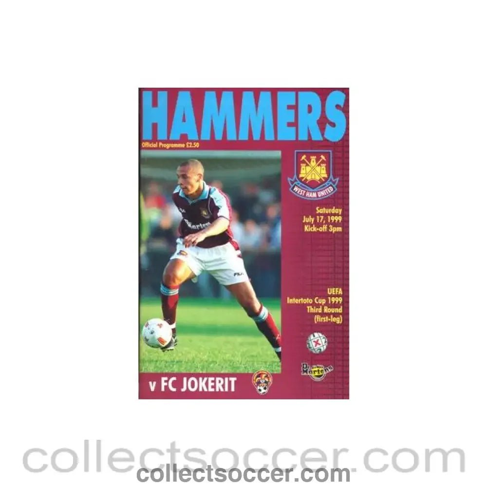 1999 - West Ham United v Jokerit official programme 17/07/1999 Intertoto Cup - Collect Soccer