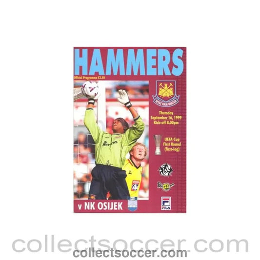 1999 - West Ham United v Osijek official programme 16/09/1999 UEFA Cup - Collect Soccer