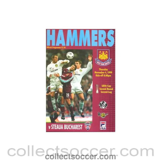 1999 - West Ham United v Steaua Bucharest official programme 04/11/1999 UEFA Cup - Collect Soccer