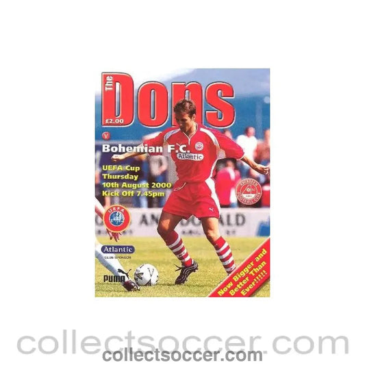 2000 - Aberdeen v Bohemian official programme 10/08/2000 UEFA Cup - Collect Soccer