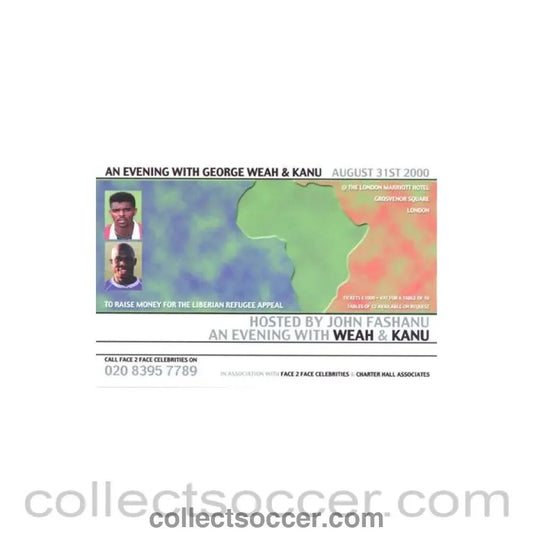 2000 - An Evening with George Weah & Kanu flyer 31/08/2000 charity event - Collect Soccer