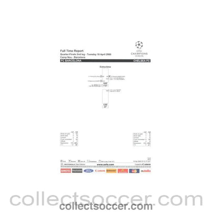 2000 - Barcelona v Chelsea Full Time Report Extra Time 18/04/2000 Champions League - Collect Soccer