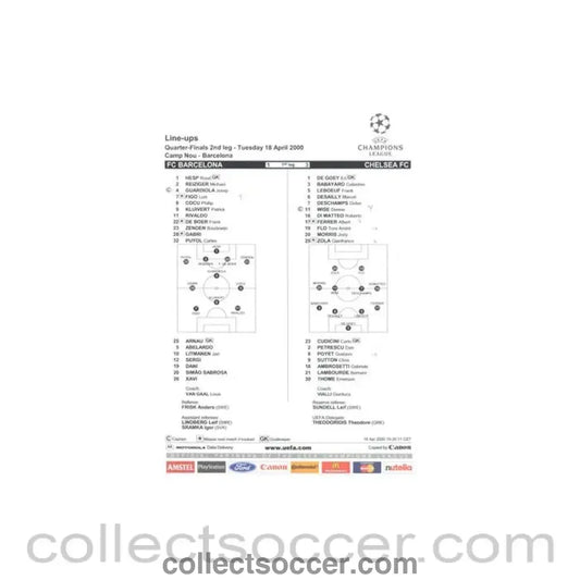 2000 - Barcelona v Chelsea line-ups 18/04/2000 Champions League